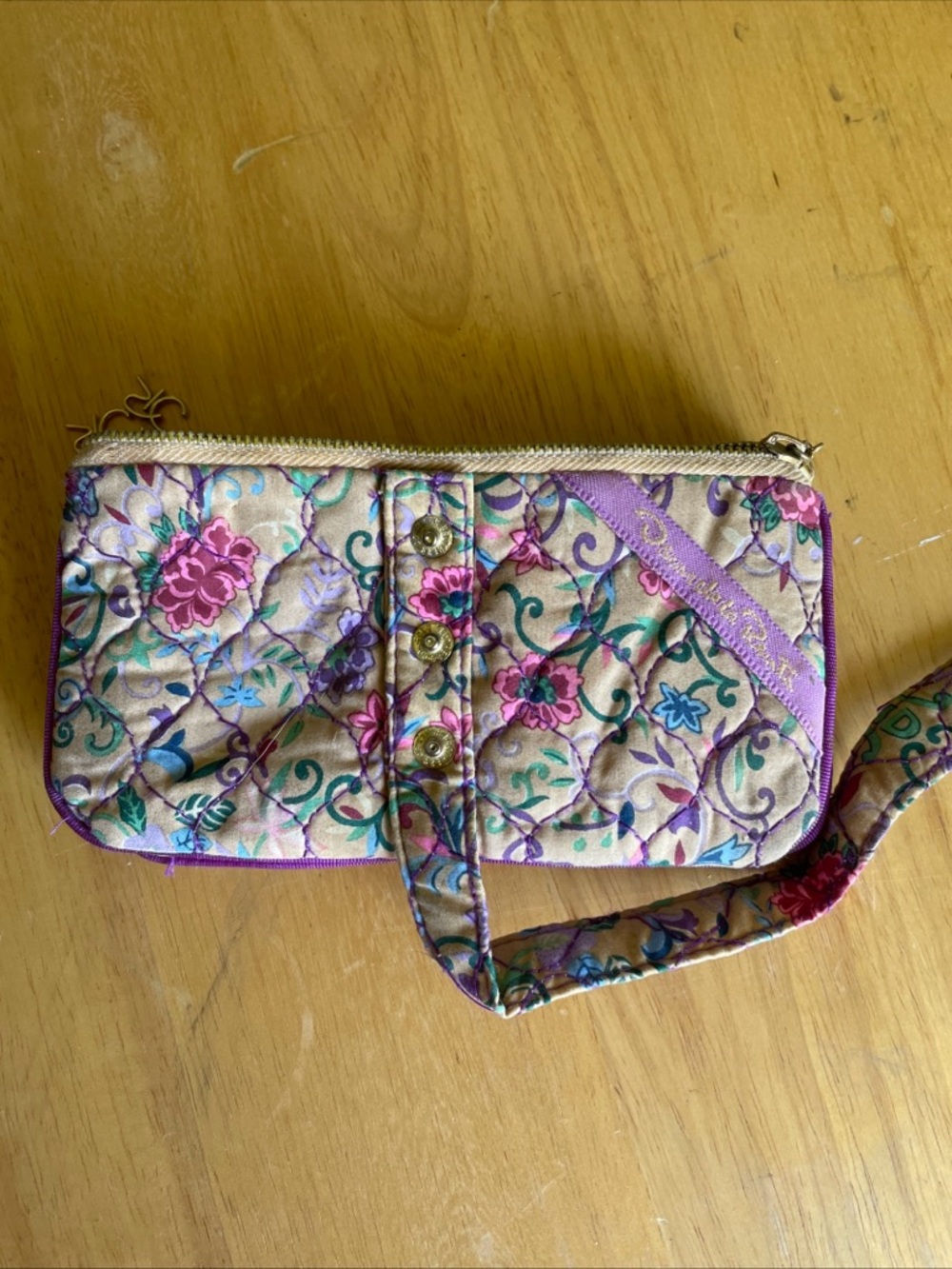 Oscar de la Renta Quilted Floral Wristlet in Pink, Cream & Purple